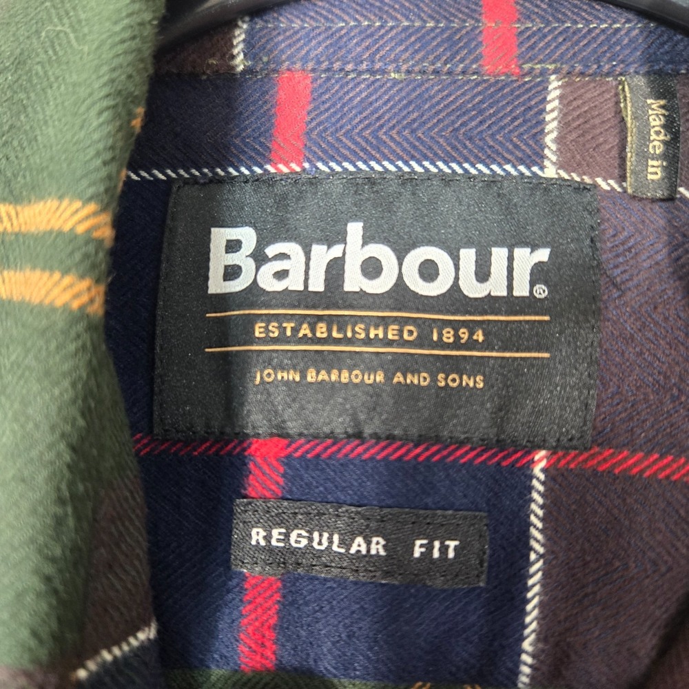 Barbour Shirt Mens Medium Tartan Plaid green flannel regular fit long sleeve - Picture 2 of 10